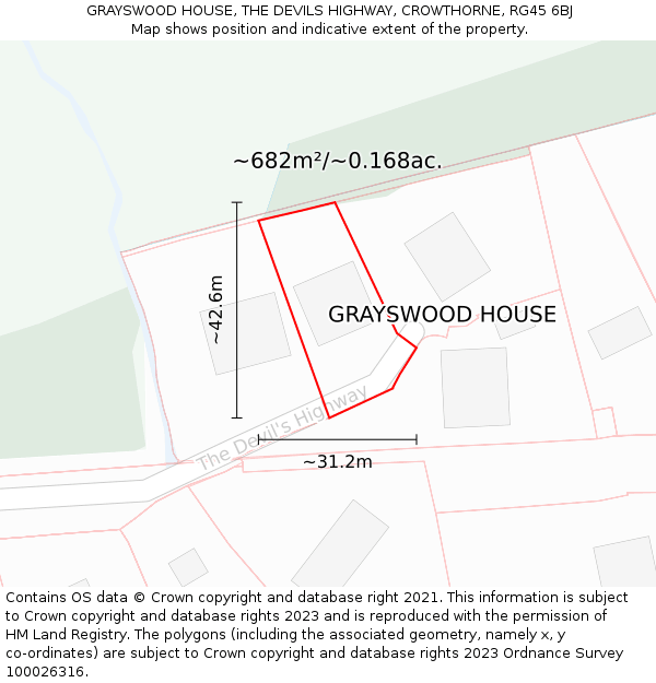 GRAYSWOOD HOUSE, THE DEVILS HIGHWAY, CROWTHORNE, RG45 6BJ: Plot and title map
