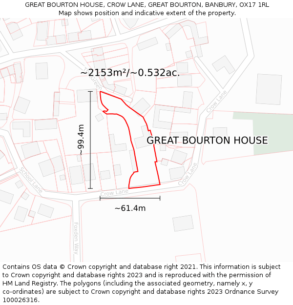 GREAT BOURTON HOUSE, CROW LANE, GREAT BOURTON, BANBURY, OX17 1RL: Plot and title map