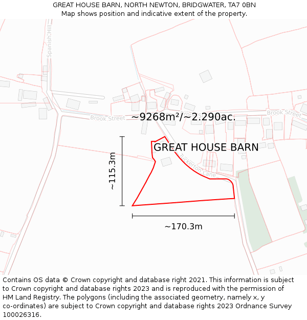 GREAT HOUSE BARN, NORTH NEWTON, BRIDGWATER, TA7 0BN: Plot and title map