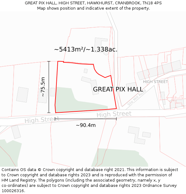 GREAT PIX HALL, HIGH STREET, HAWKHURST, CRANBROOK, TN18 4PS: Plot and title map