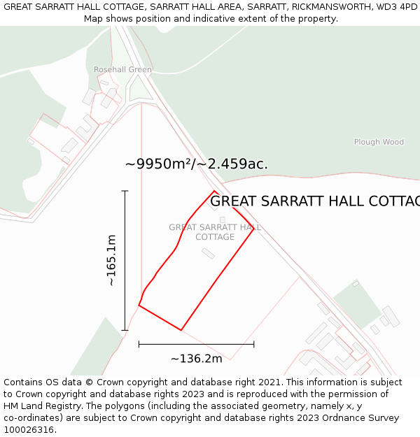 GREAT SARRATT HALL COTTAGE, SARRATT HALL AREA, SARRATT, RICKMANSWORTH, WD3 4PD: Plot and title map
