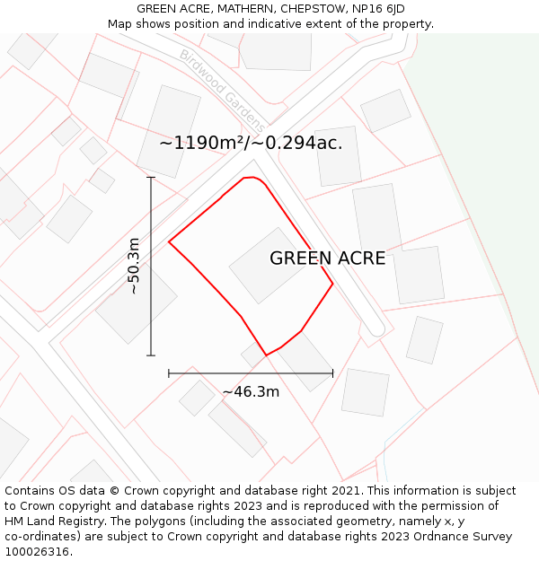 GREEN ACRE, MATHERN, CHEPSTOW, NP16 6JD: Plot and title map