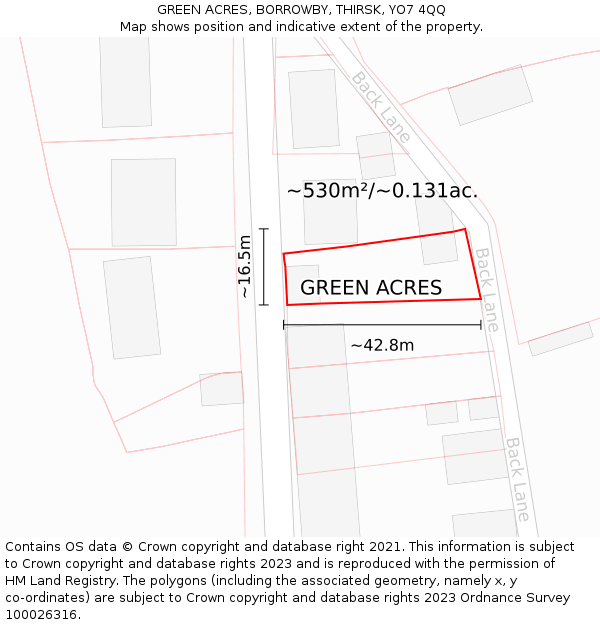 GREEN ACRES, BORROWBY, THIRSK, YO7 4QQ: Plot and title map