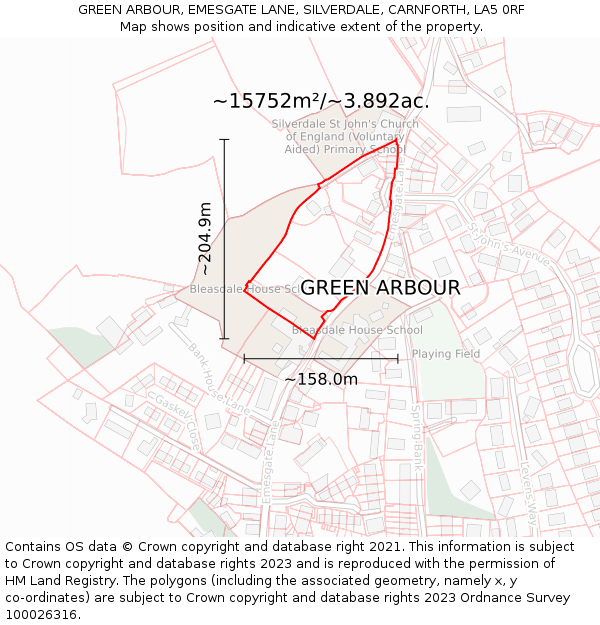 GREEN ARBOUR, EMESGATE LANE, SILVERDALE, CARNFORTH, LA5 0RF: Plot and title map
