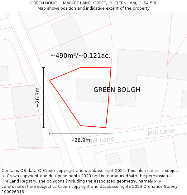GREEN BOUGH, MARKET LANE, GREET, CHELTENHAM, GL54 5BL: Plot and title map