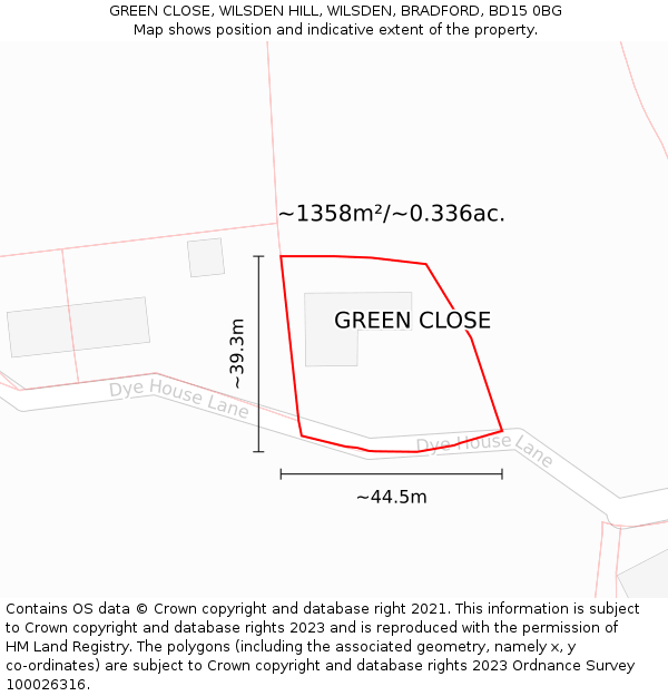 GREEN CLOSE, WILSDEN HILL, WILSDEN, BRADFORD, BD15 0BG: Plot and title map
