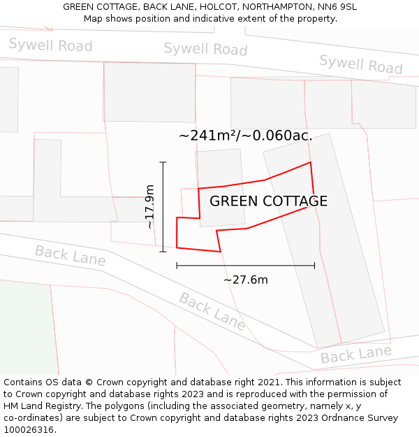 GREEN COTTAGE, BACK LANE, HOLCOT, NORTHAMPTON, NN6 9SL: Plot and title map