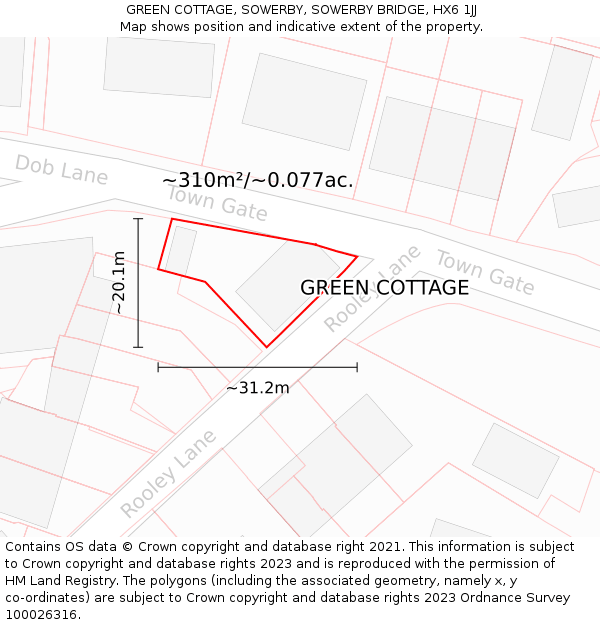 GREEN COTTAGE, SOWERBY, SOWERBY BRIDGE, HX6 1JJ: Plot and title map
