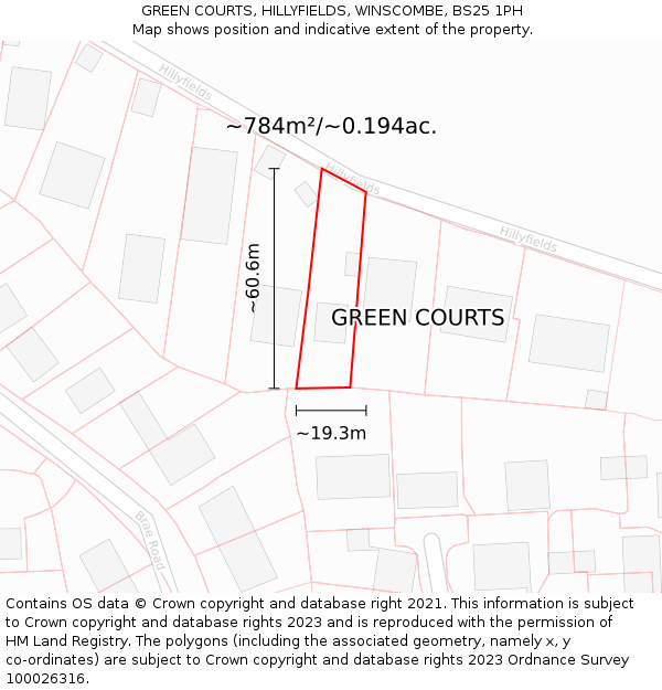 GREEN COURTS, HILLYFIELDS, WINSCOMBE, BS25 1PH: Plot and title map