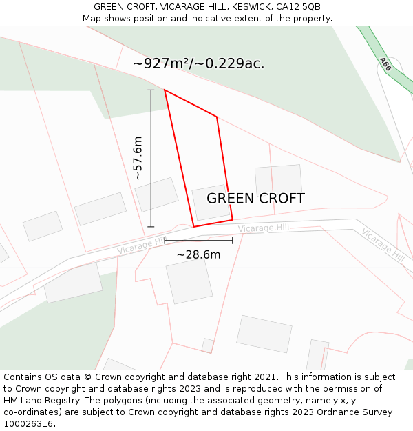 GREEN CROFT, VICARAGE HILL, KESWICK, CA12 5QB: Plot and title map