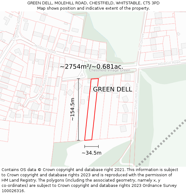GREEN DELL, MOLEHILL ROAD, CHESTFIELD, WHITSTABLE, CT5 3PD: Plot and title map
