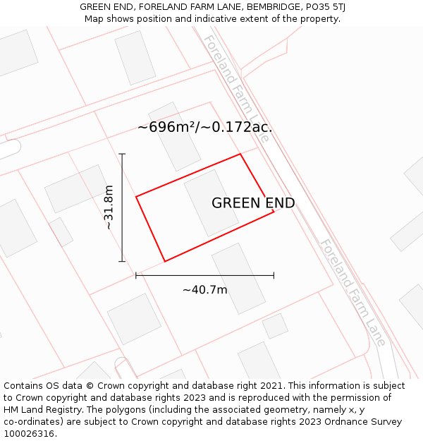 GREEN END, FORELAND FARM LANE, BEMBRIDGE, PO35 5TJ: Plot and title map