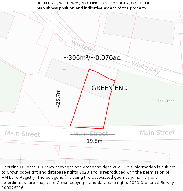 GREEN END, WHITEWAY, MOLLINGTON, BANBURY, OX17 1BL: Plot and title map