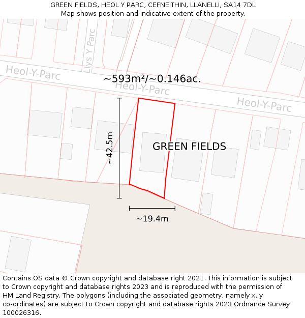 GREEN FIELDS, HEOL Y PARC, CEFNEITHIN, LLANELLI, SA14 7DL: Plot and title map