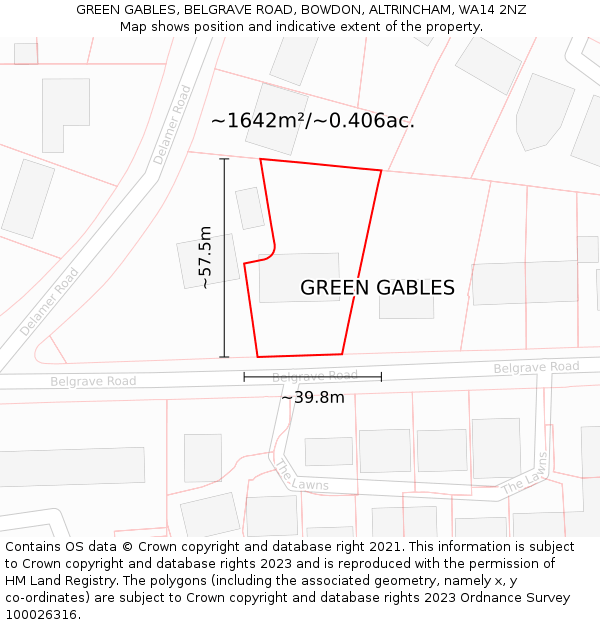 GREEN GABLES, BELGRAVE ROAD, BOWDON, ALTRINCHAM, WA14 2NZ: Plot and title map