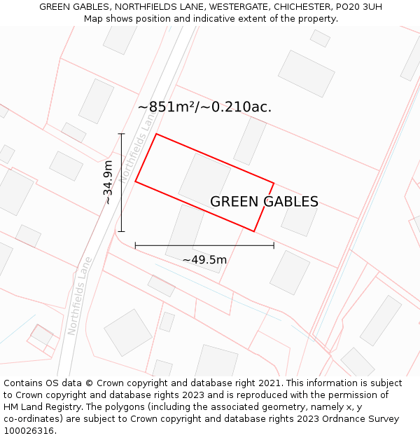 GREEN GABLES, NORTHFIELDS LANE, WESTERGATE, CHICHESTER, PO20 3UH: Plot and title map