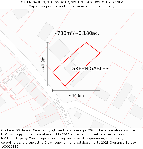 GREEN GABLES, STATION ROAD, SWINESHEAD, BOSTON, PE20 3LP: Plot and title map
