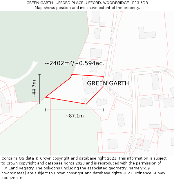 GREEN GARTH, UFFORD PLACE, UFFORD, WOODBRIDGE, IP13 6DR: Plot and title map