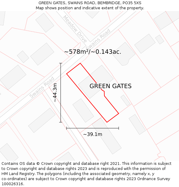 GREEN GATES, SWAINS ROAD, BEMBRIDGE, PO35 5XS: Plot and title map