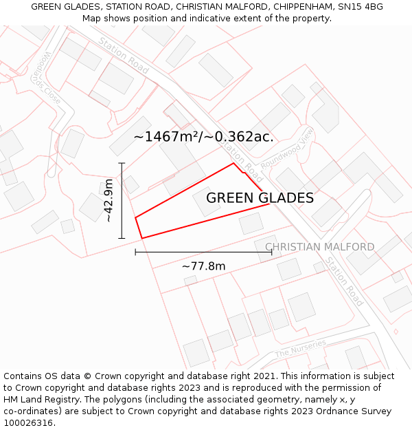GREEN GLADES, STATION ROAD, CHRISTIAN MALFORD, CHIPPENHAM, SN15 4BG: Plot and title map