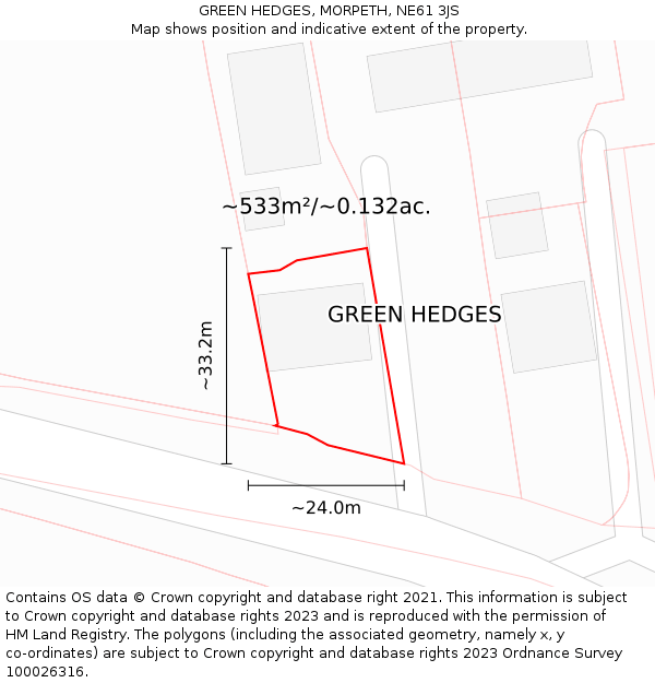 GREEN HEDGES, MORPETH, NE61 3JS: Plot and title map
