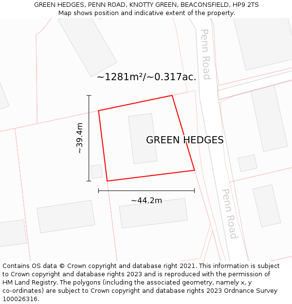 GREEN HEDGES, PENN ROAD, KNOTTY GREEN, BEACONSFIELD, HP9 2TS: Plot and title map