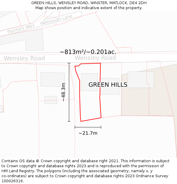 GREEN HILLS, WENSLEY ROAD, WINSTER, MATLOCK, DE4 2DH: Plot and title map