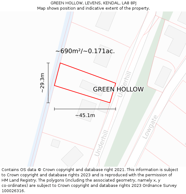 GREEN HOLLOW, LEVENS, KENDAL, LA8 8PJ: Plot and title map