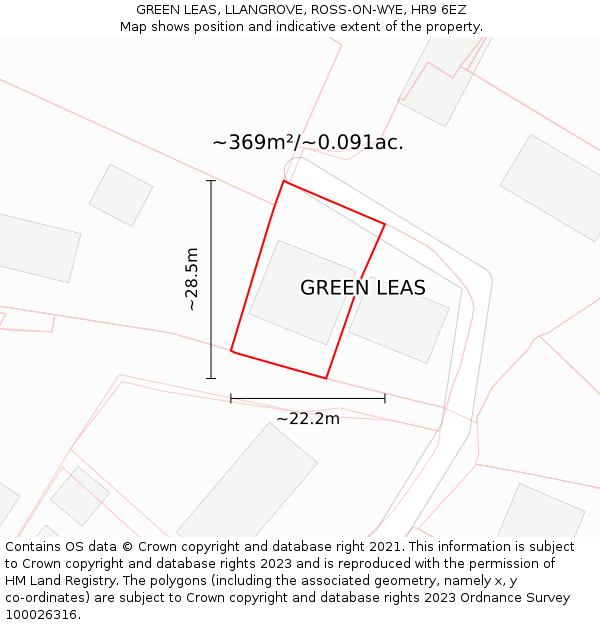 GREEN LEAS, LLANGROVE, ROSS-ON-WYE, HR9 6EZ: Plot and title map