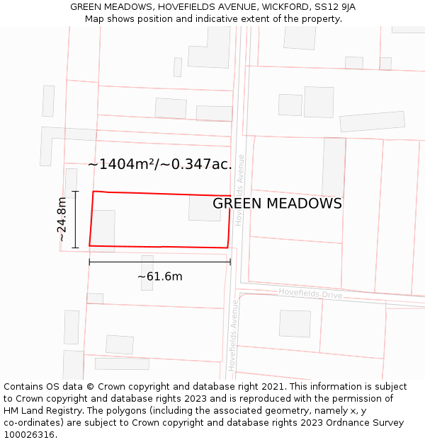 GREEN MEADOWS, HOVEFIELDS AVENUE, WICKFORD, SS12 9JA: Plot and title map