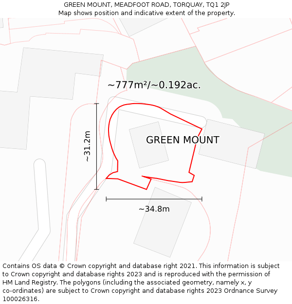 GREEN MOUNT, MEADFOOT ROAD, TORQUAY, TQ1 2JP: Plot and title map