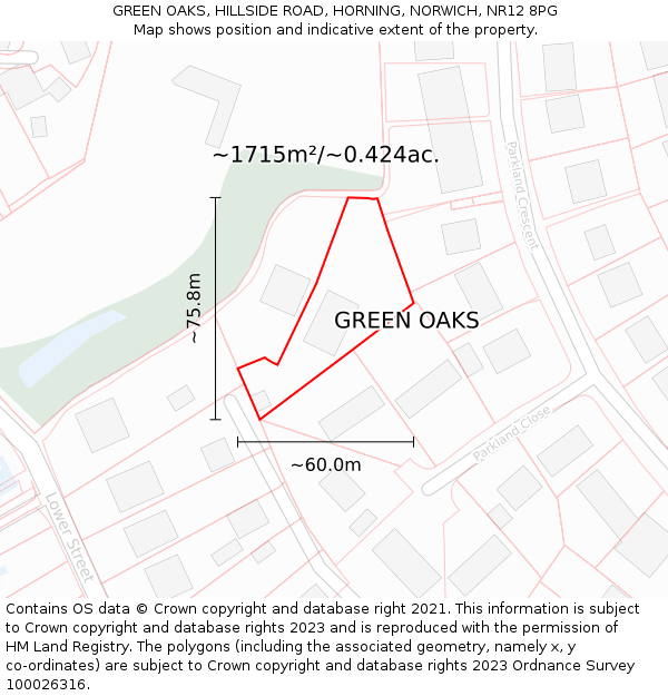 GREEN OAKS, HILLSIDE ROAD, HORNING, NORWICH, NR12 8PG: Plot and title map