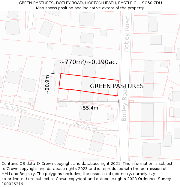 GREEN PASTURES, BOTLEY ROAD, HORTON HEATH, EASTLEIGH, SO50 7DU: Plot and title map
