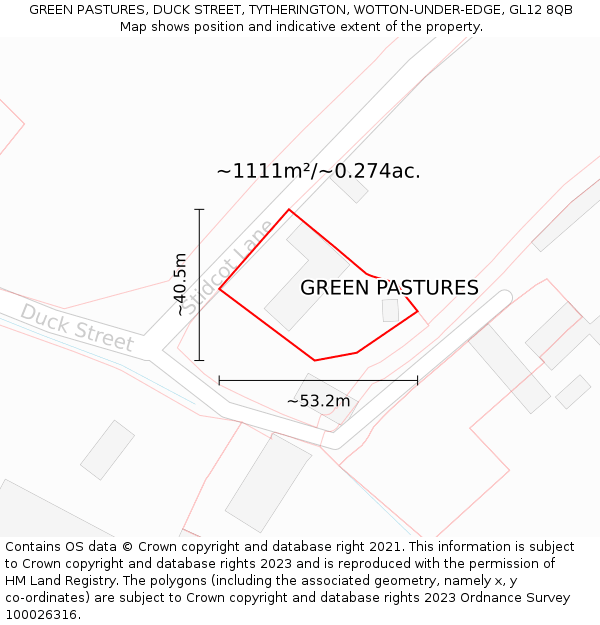 GREEN PASTURES, DUCK STREET, TYTHERINGTON, WOTTON-UNDER-EDGE, GL12 8QB: Plot and title map