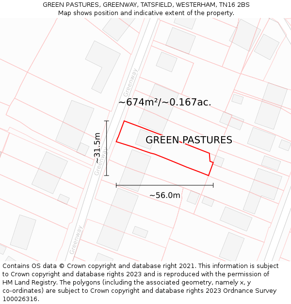 GREEN PASTURES, GREENWAY, TATSFIELD, WESTERHAM, TN16 2BS: Plot and title map