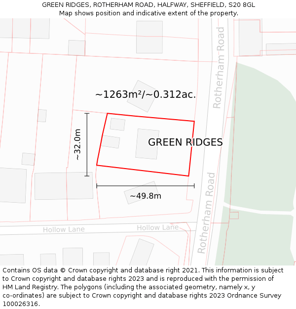 GREEN RIDGES, ROTHERHAM ROAD, HALFWAY, SHEFFIELD, S20 8GL: Plot and title map