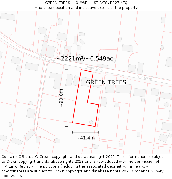 GREEN TREES, HOLYWELL, ST IVES, PE27 4TQ: Plot and title map