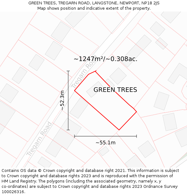 GREEN TREES, TREGARN ROAD, LANGSTONE, NEWPORT, NP18 2JS: Plot and title map