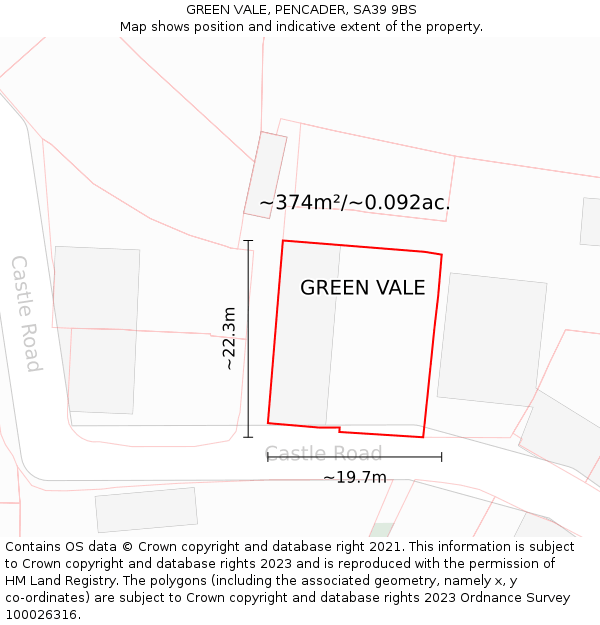 GREEN VALE, PENCADER, SA39 9BS: Plot and title map