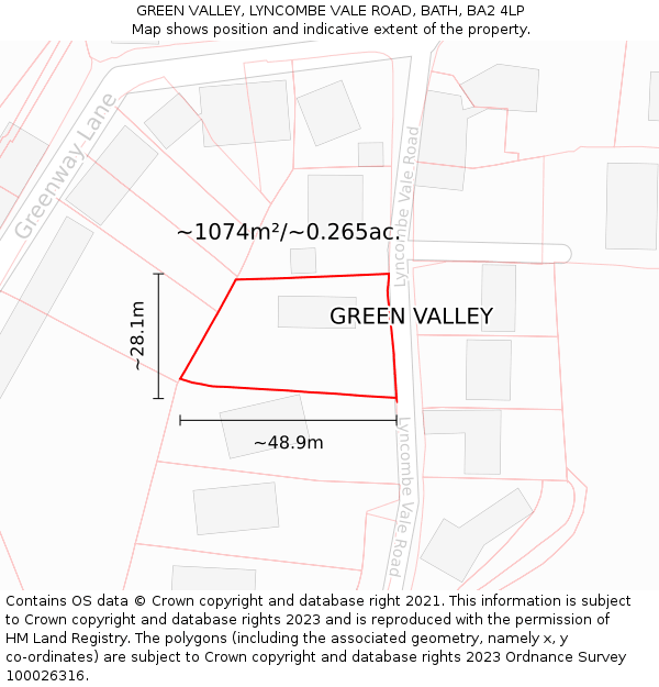 GREEN VALLEY, LYNCOMBE VALE ROAD, BATH, BA2 4LP: Plot and title map