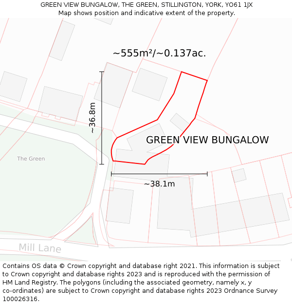 GREEN VIEW BUNGALOW, THE GREEN, STILLINGTON, YORK, YO61 1JX: Plot and title map
