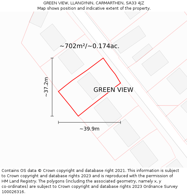 GREEN VIEW, LLANGYNIN, CARMARTHEN, SA33 4JZ: Plot and title map
