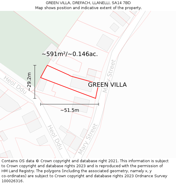 GREEN VILLA, DREFACH, LLANELLI, SA14 7BD: Plot and title map