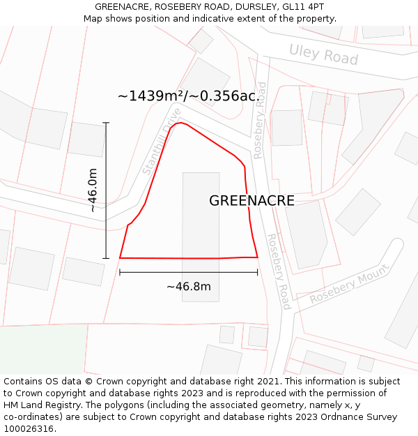 GREENACRE, ROSEBERY ROAD, DURSLEY, GL11 4PT: Plot and title map