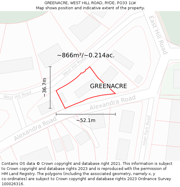 GREENACRE, WEST HILL ROAD, RYDE, PO33 1LW: Plot and title map