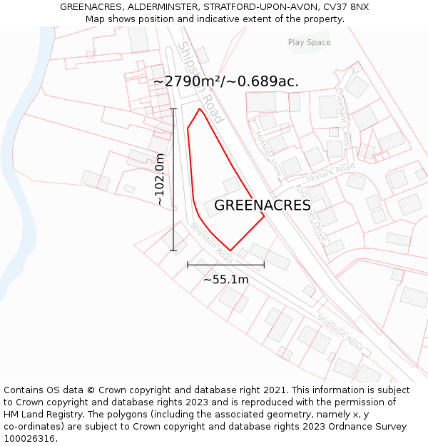 GREENACRES, ALDERMINSTER, STRATFORD-UPON-AVON, CV37 8NX: Plot and title map