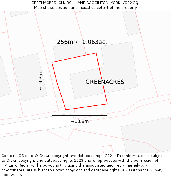 GREENACRES, CHURCH LANE, WIGGINTON, YORK, YO32 2QL: Plot and title map
