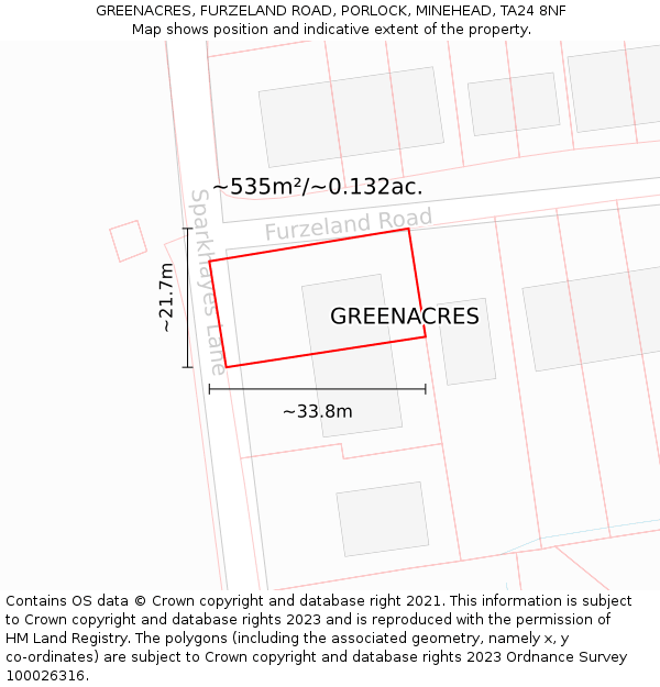 GREENACRES, FURZELAND ROAD, PORLOCK, MINEHEAD, TA24 8NF: Plot and title map