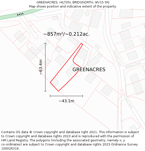 GREENACRES, HILTON, BRIDGNORTH, WV15 5PJ: Plot and title map
