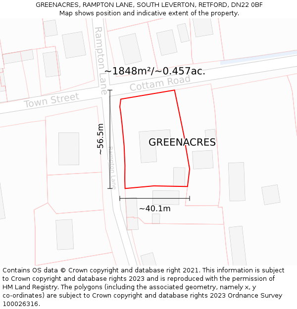 GREENACRES, RAMPTON LANE, SOUTH LEVERTON, RETFORD, DN22 0BF: Plot and title map